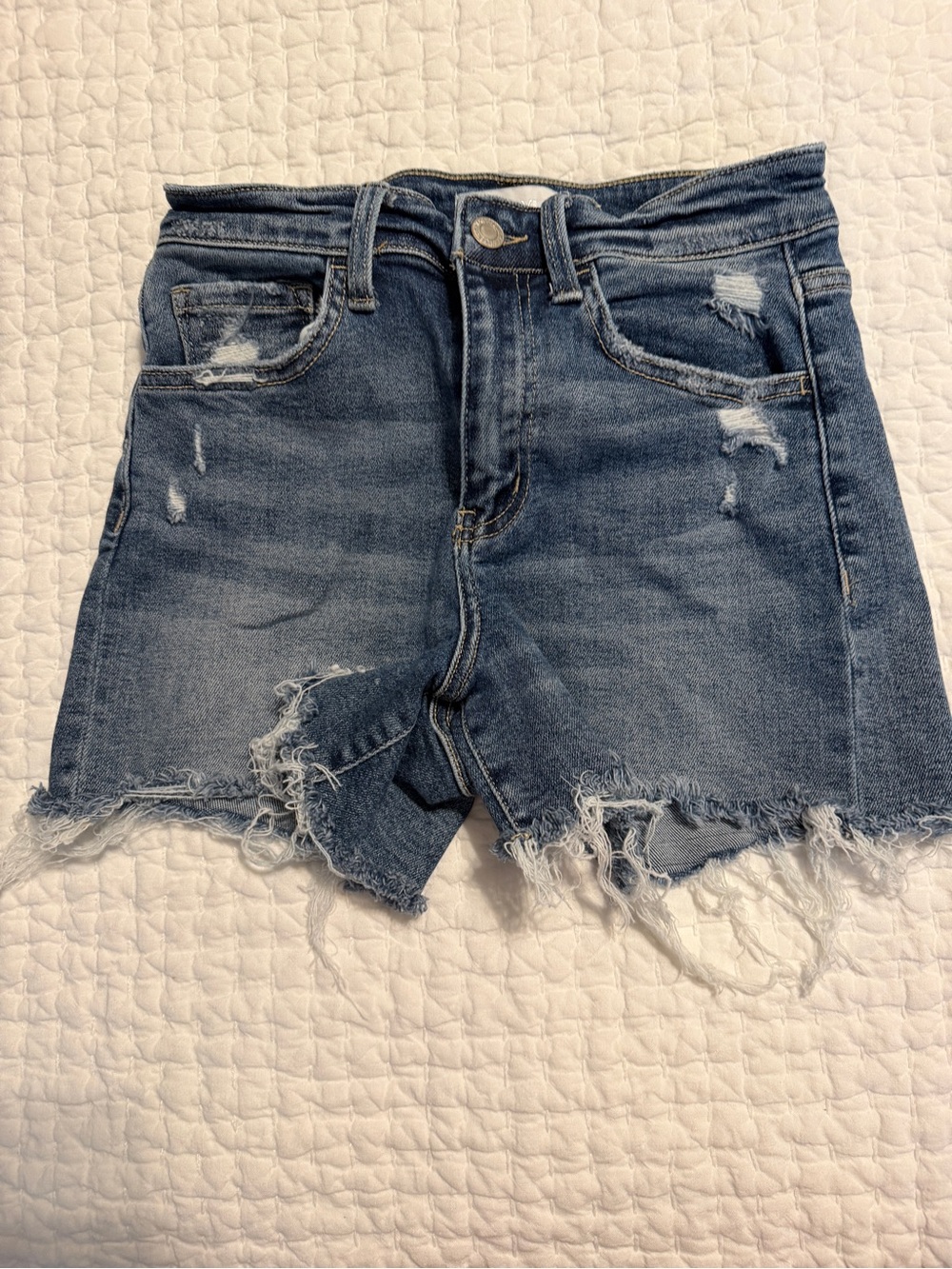 Distressed Mid-Rise Blue Denim Women’s Shorts